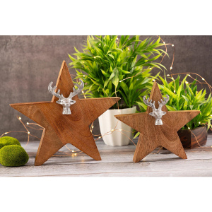 Deko-Sterne mit Hirschkopf aus Mangoholz – 2er Set | Weihnachtsdeko