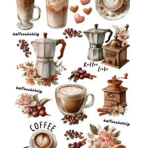RubOn Transfer – Vintage Kaffee | A4 RubOn-Bogen mit Kaffeemotiven & Coffee Wordarts