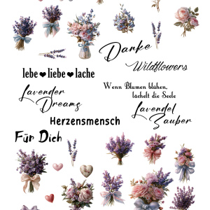 RubOn Transfer – Vintage Lavendel & Rosen | A4 RubOn-Bogen für Kork, Gläser, Holz & DIY